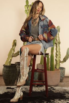 Beyond Time Aztec Hooded Jean Jacket